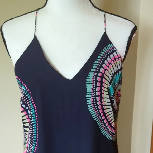 Old Navy T-Strap Chiffon Geometric Boho Maxi Dress S Blue Pink - Picture 6 of 16